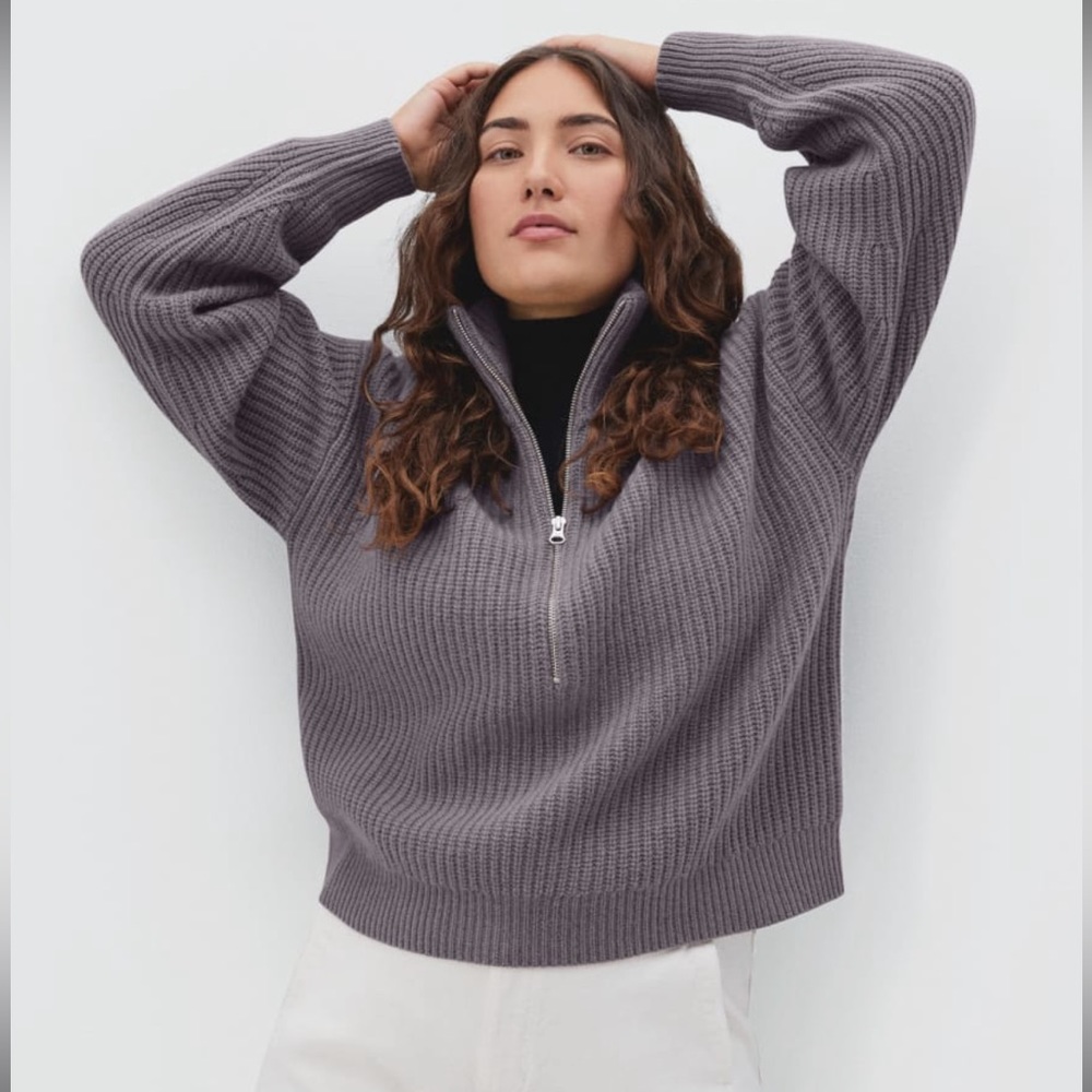Everlane The Felted Merino Half-Zip Sweater - Plum Gray